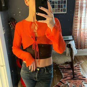 Zara Cropped Tie Front Orange Crop Top Size M